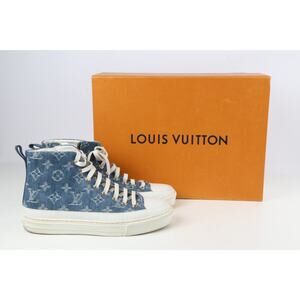 Louis Vuitton Sneakers Blue Denim Monogram High Top Lace Up Size 37